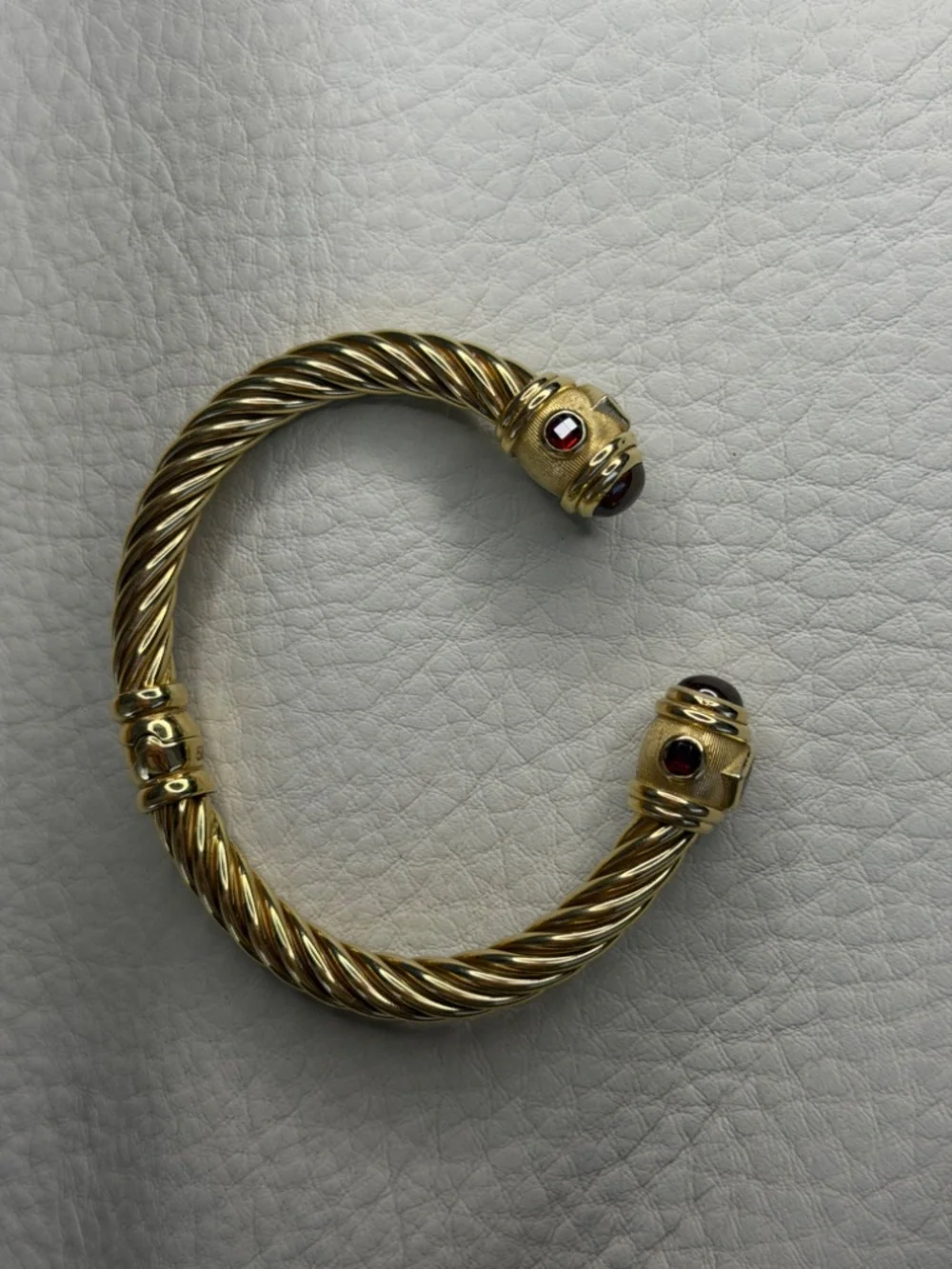 Vintage 14K Yellow Gold Twisted Cable Cuff Bracelet with Gemstones (6.5